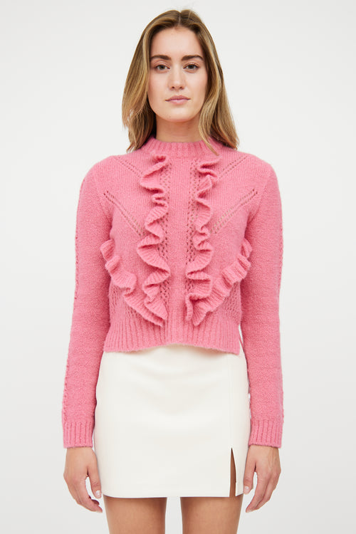 Smythe Pink Ruffle Cropped Sweater