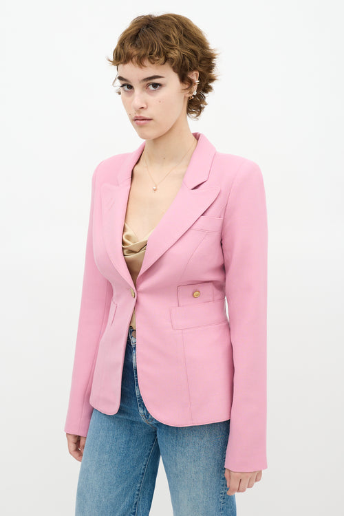 Smythe Pink Wool Peak Lapel Duchess Blazer