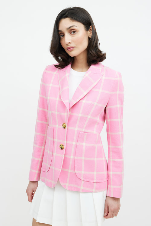 Smythe Pink 
Yellow Woven Check Blazer