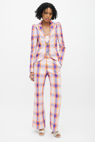 Smythe Purple 
Orange Plaid Two Piece Suit