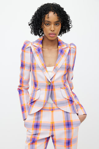 Smythe Purple 
Orange Plaid Two Piece Suit