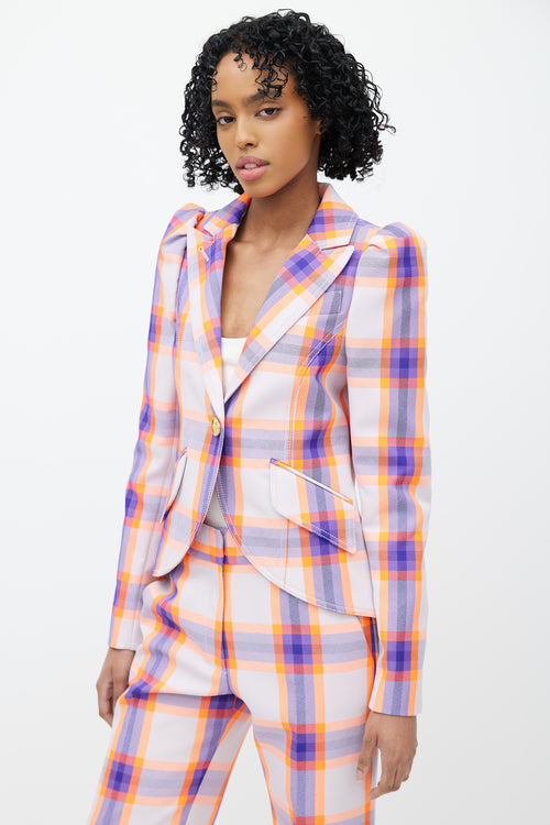 Smythe Purple 
Orange Plaid Two Piece Suit