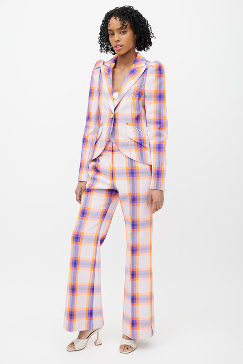 Smythe Purple 
Orange Plaid Two Piece Suit