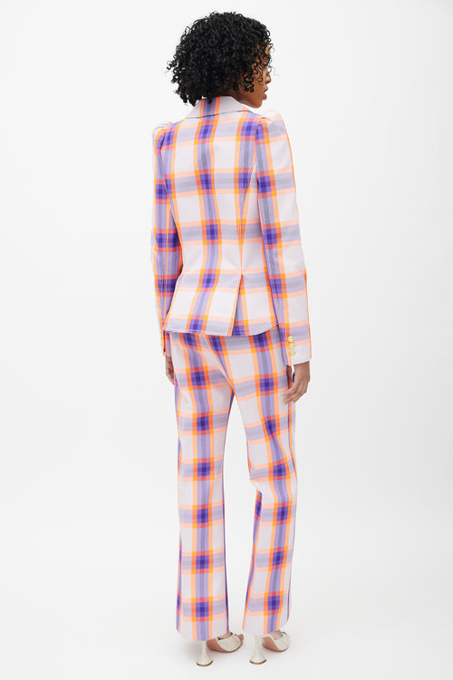 Smythe Purple 
Orange Plaid Two Piece Suit