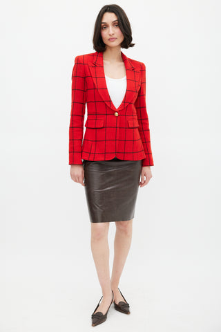 Smythe Red 
Black Windowpane Elbow Patch Blazer