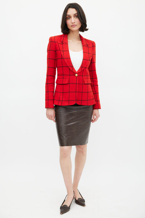 Smythe Red 
Black Windowpane Elbow Patch Blazer