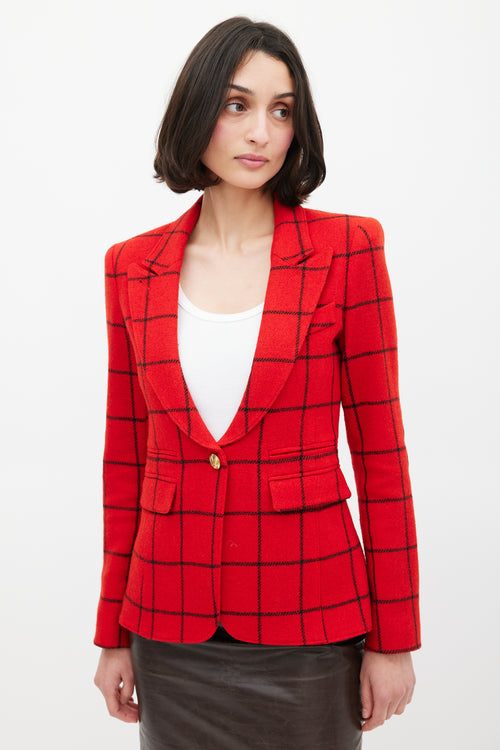 Smythe Red 
Black Windowpane Elbow Patch Blazer