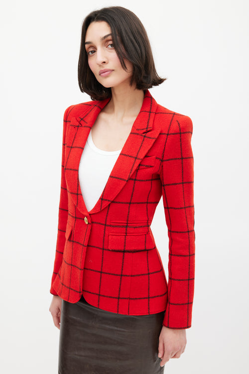 Smythe Red 
Black Windowpane Elbow Patch Blazer