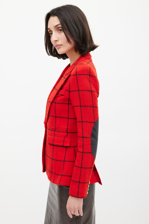 Smythe Red 
Black Windowpane Elbow Patch Blazer