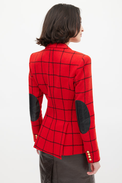 Smythe Red 
Black Windowpane Elbow Patch Blazer