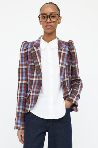 Smythe Red 
Multi Plaid Button Pocket Blazer