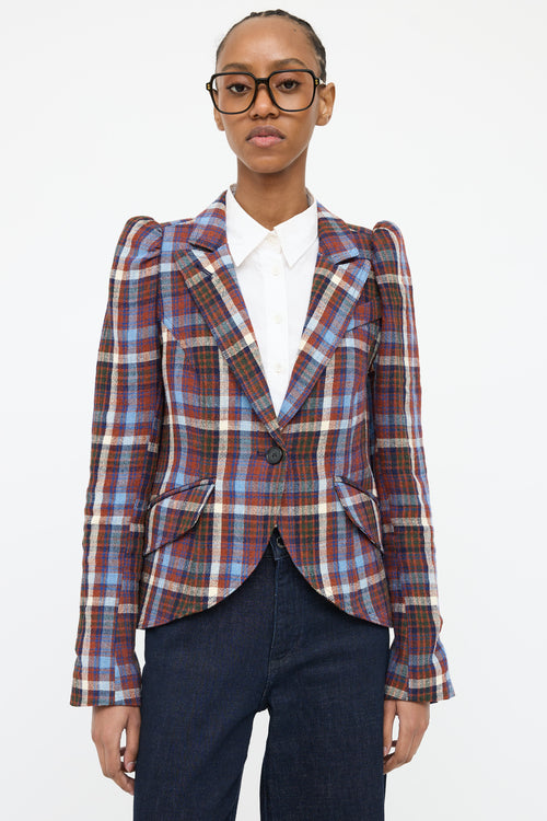 Smythe Red 
Multi Plaid Button Pocket Blazer