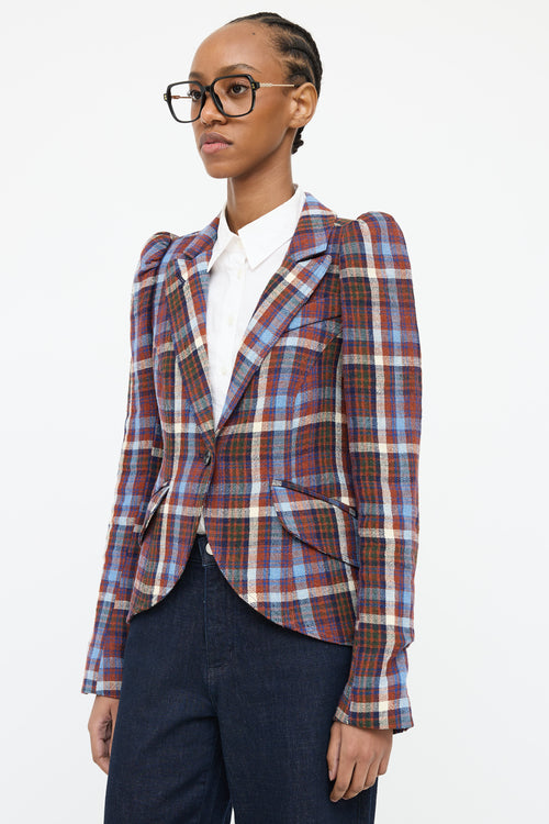 Smythe Red 
Multi Plaid Button Pocket Blazer