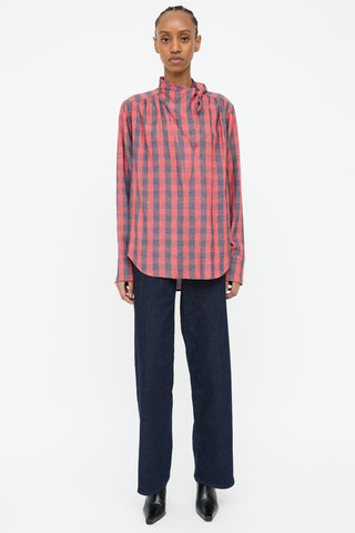 Smythe Red 
Navy Plaid Bow Top