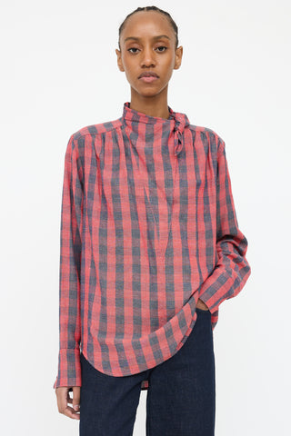 Smythe Red 
Navy Plaid Bow Top