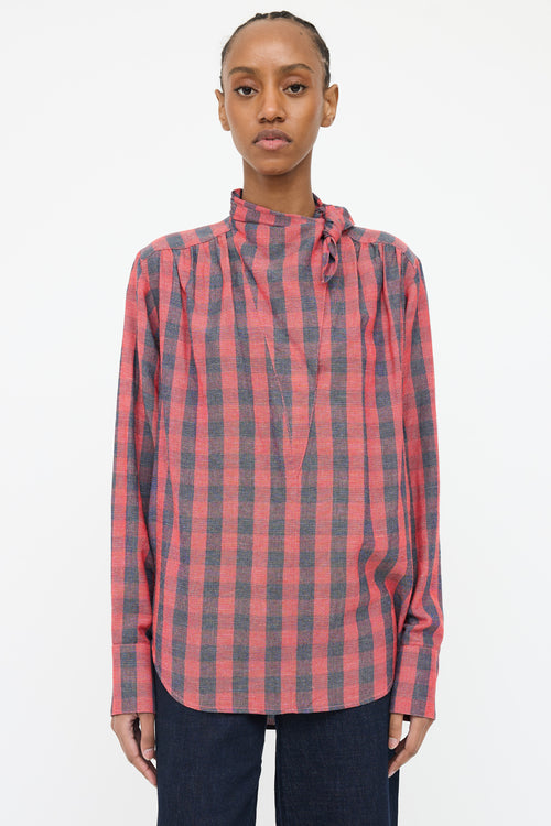 Smythe Red 
Navy Plaid Bow Top