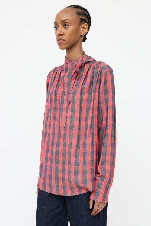 Smythe Red 
Navy Plaid Bow Top