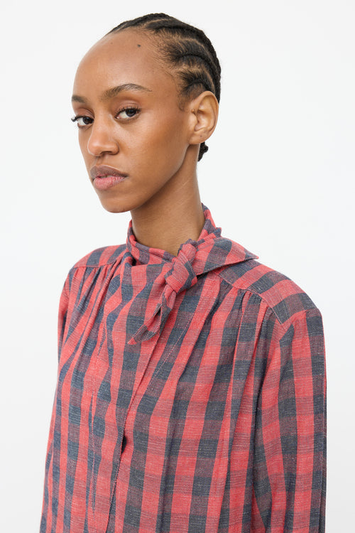 Smythe Red 
Navy Plaid Bow Top