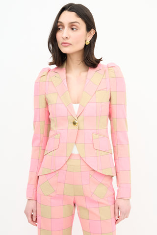 Smythe Seersucker Check Pouf Sleeve Blazer