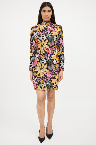 Smythe Multi Botanical Sequin Long Sleeve Dress