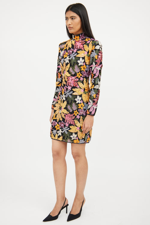 Smythe Multi Botanical Sequin Long Sleeve Dress