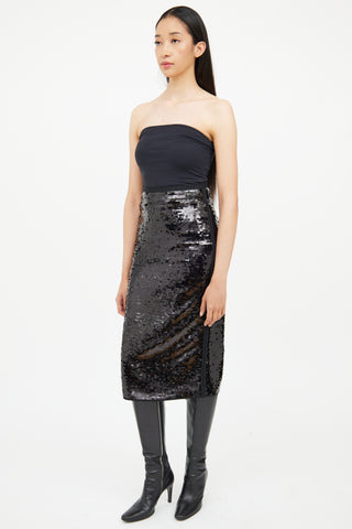 Max Mara Black Sequin Midi Skirt