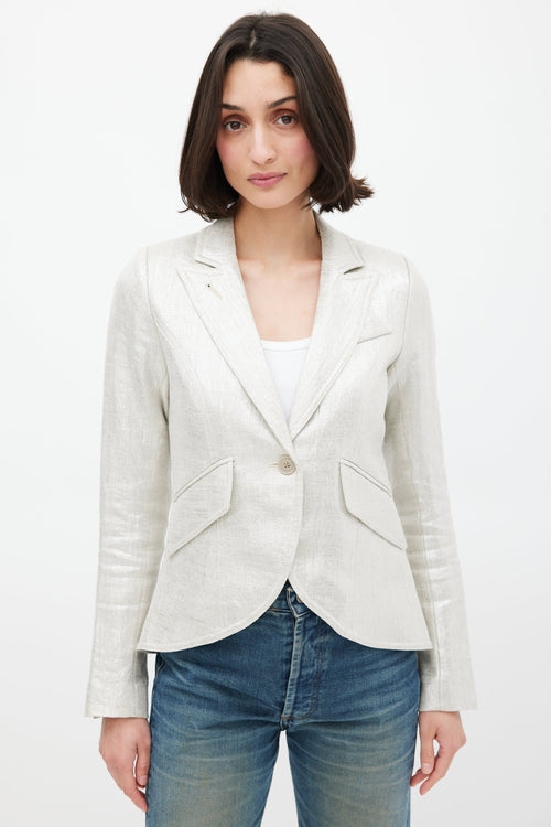 Smythe Silver Linen Single Button Blazer