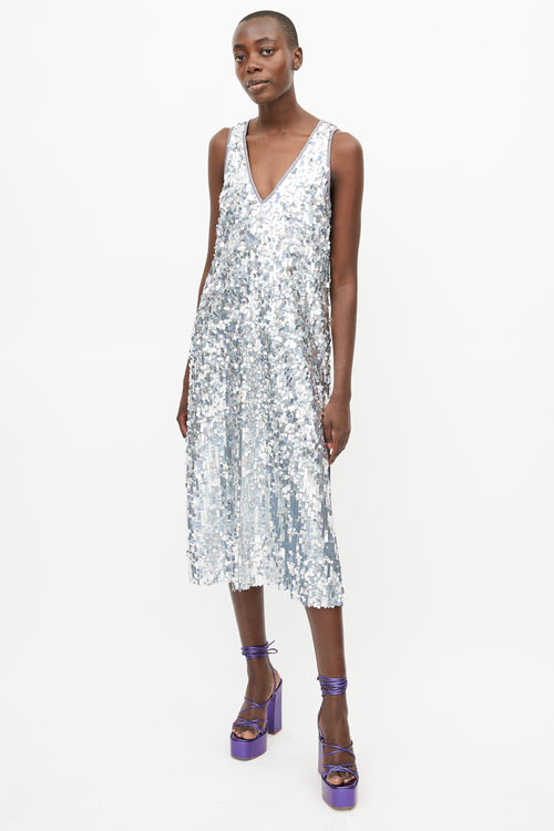 Smythe Silver Sequin V-Neck Dress