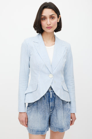 Smythe White 
Blue Seersucker Striped Blazer