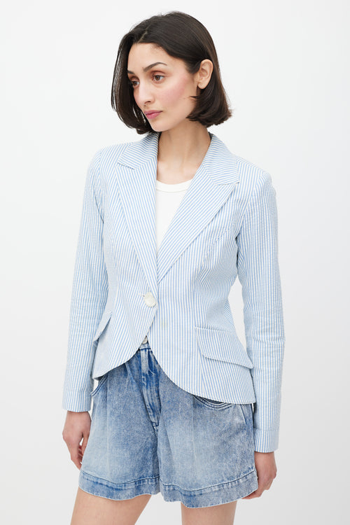 Smythe White 
Blue Seersucker Striped Blazer