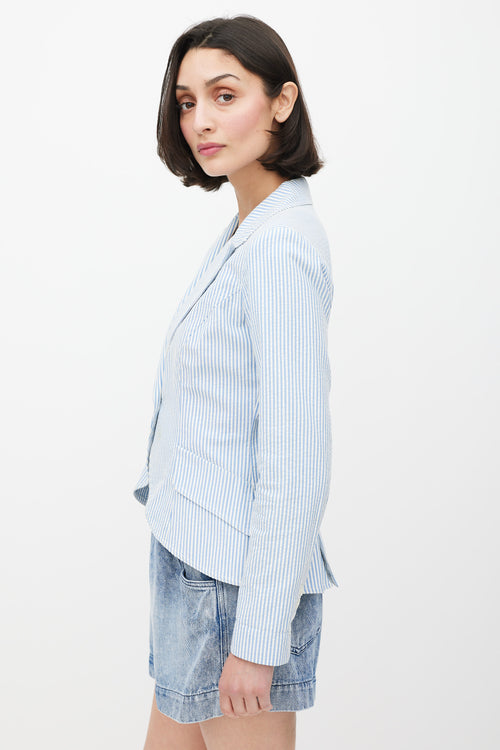 Smythe White 
Blue Seersucker Striped Blazer