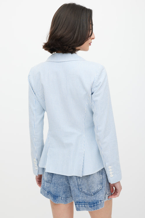 Smythe White 
Blue Seersucker Striped Blazer