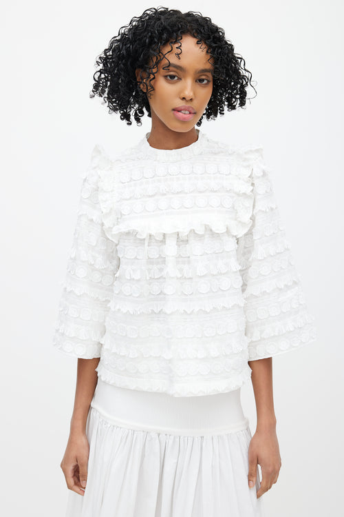 Smythe White Floral Fringe Top