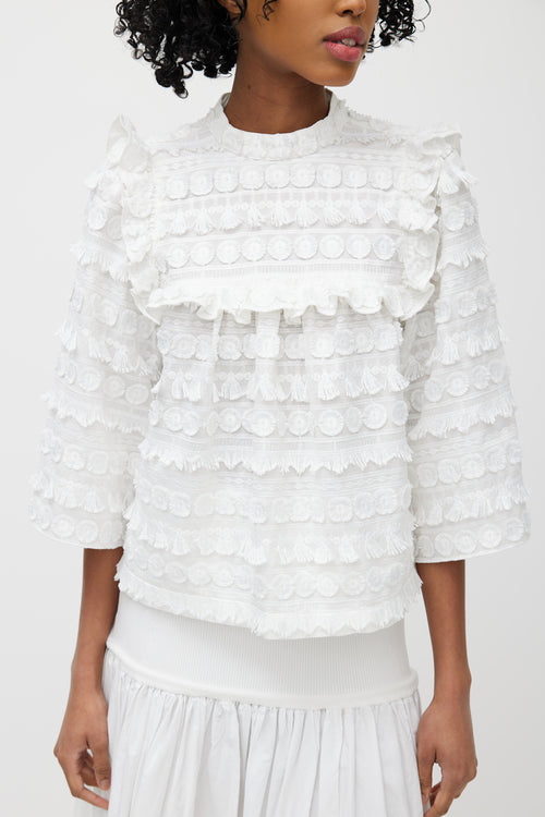 Smythe White Floral Fringe Top