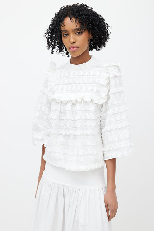 Smythe White Floral Fringe Top