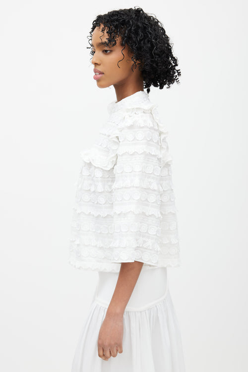 Smythe White Floral Fringe Top