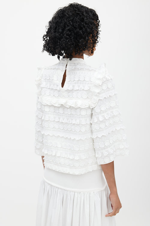 Smythe White Floral Fringe Top