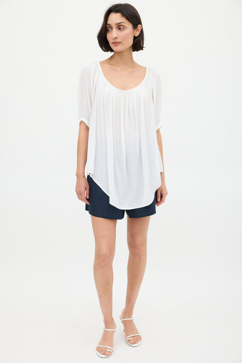 Smythe White Gathered Neck Top