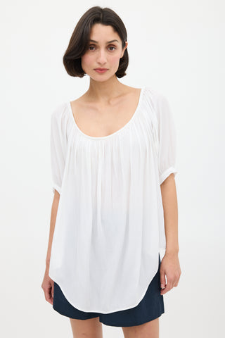 Smythe White Gathered Neck Top