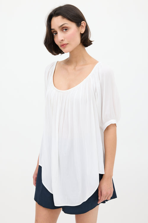 Smythe White Gathered Neck Top