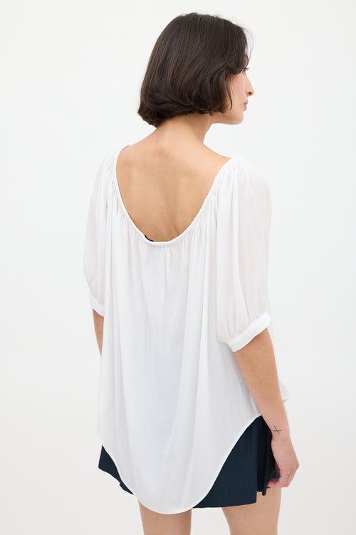 Smythe White Gathered Neck Top