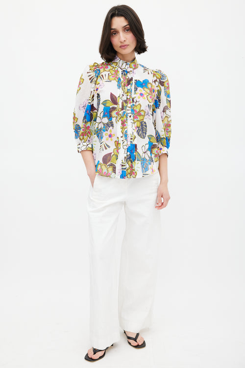 Smythe White 
Multi Floral Frontier Blouse