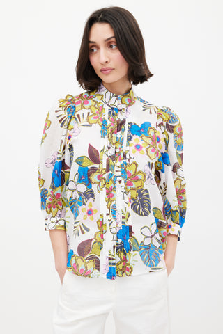 Smythe White 
Multi Floral Frontier Blouse