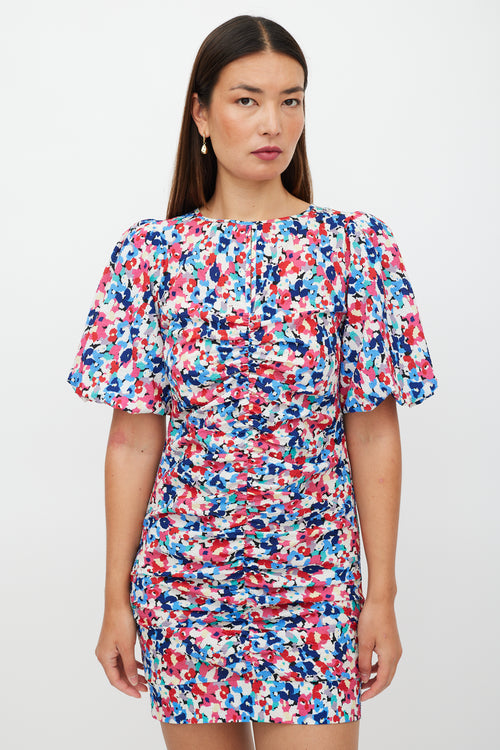 Smythe White 
Multicolour Ruched Keyhole Floral Dress