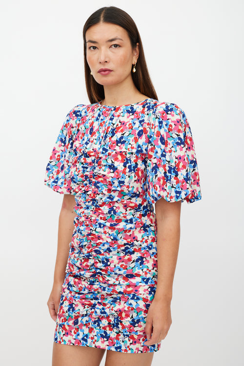 Smythe White 
Multicolour Ruched Keyhole Floral Dress