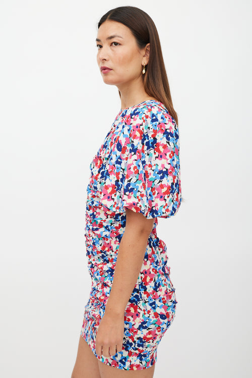 Smythe White 
Multicolour Ruched Keyhole Floral Dress