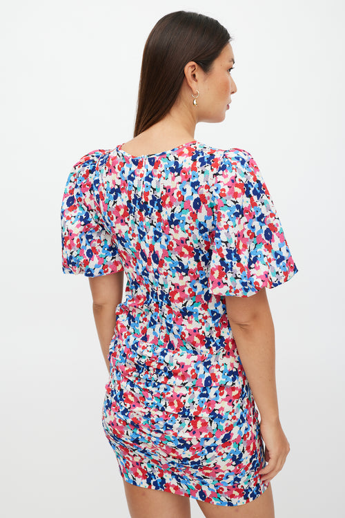 Smythe White 
Multicolour Ruched Keyhole Floral Dress