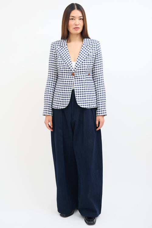 Smythe White 
Navy Linen Checkered Blazer