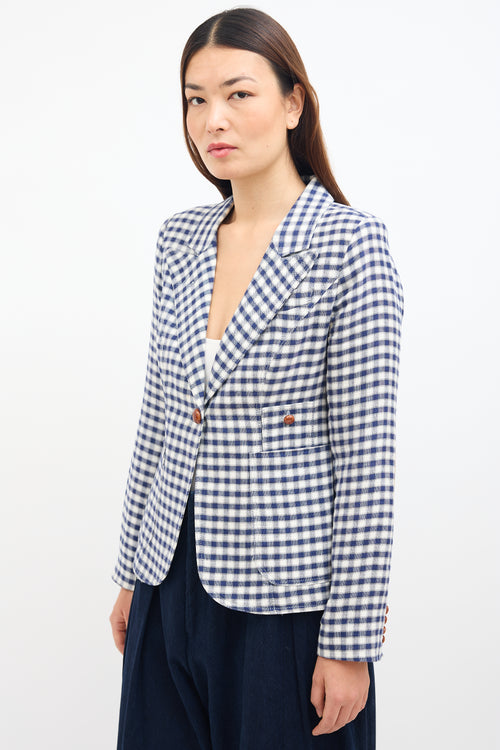 Smythe White 
Navy Linen Checkered Blazer