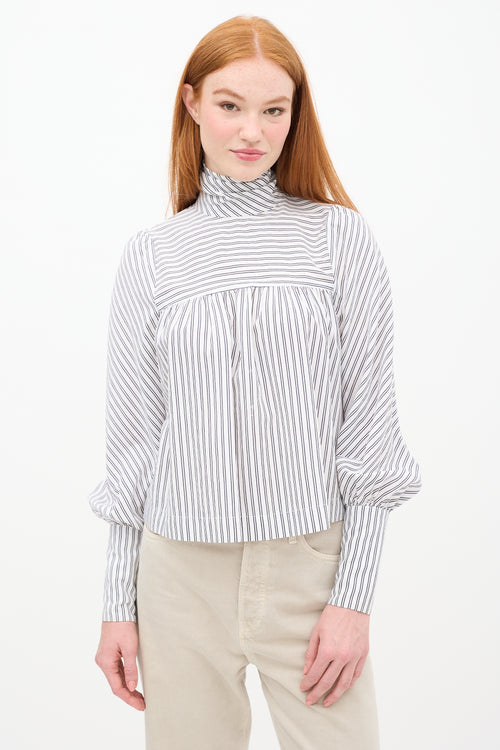 Smythe White 
Navy Striped High Neck Top